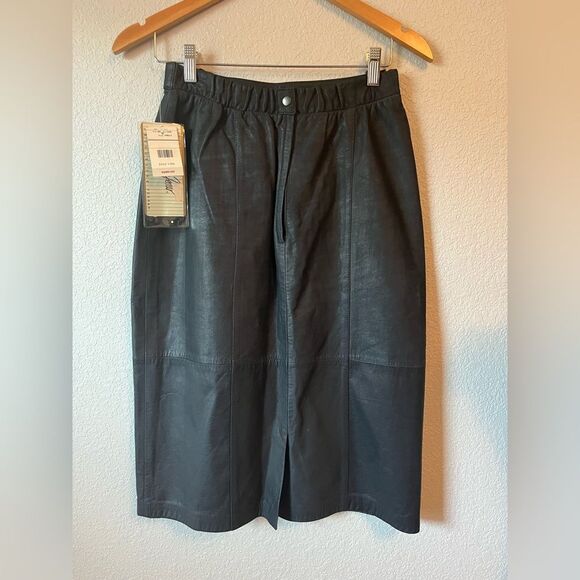 Quality vintage 90’s deadstock patchwork Black Leather Skirt 4 western cowgirl - Picture 5 of 9